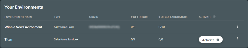 Edited environment name example screen