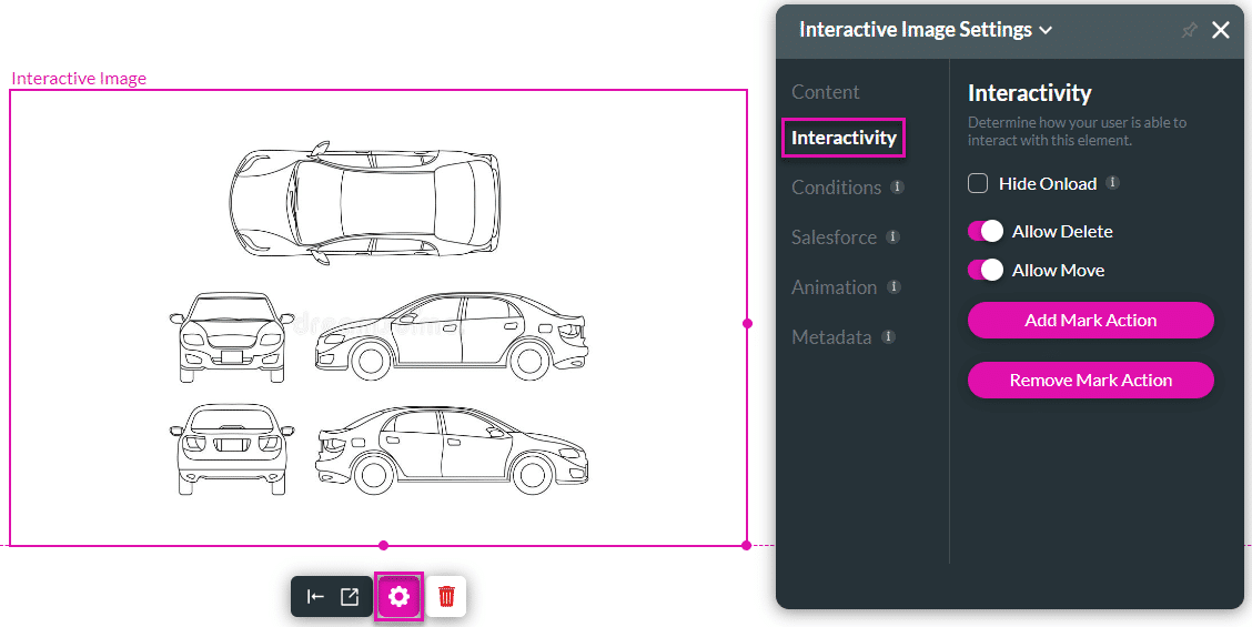 Interactive Image Settings screen