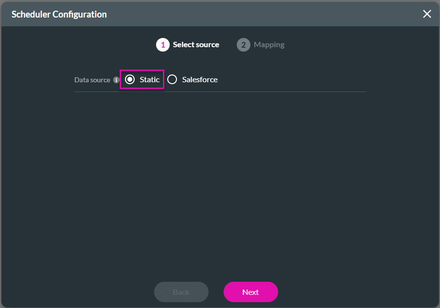 Scheduler Configuration - Select source