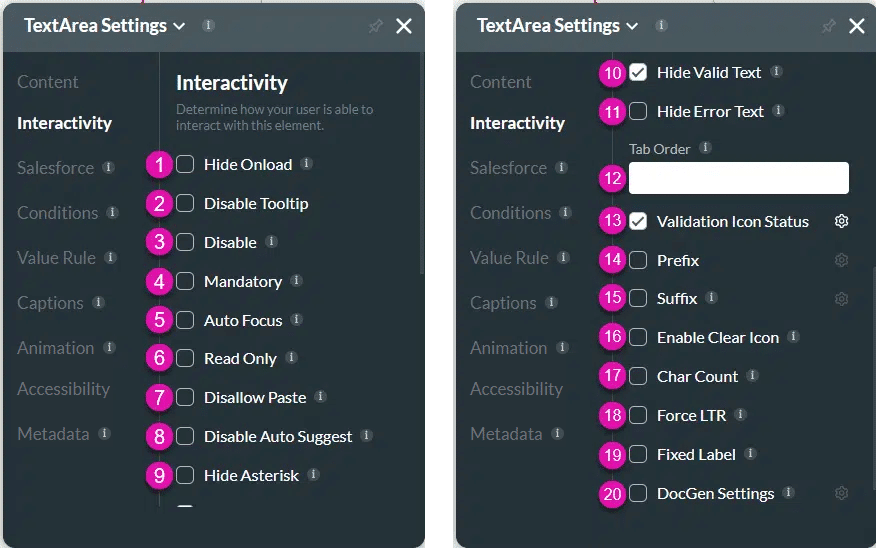 Interactivity settings screen