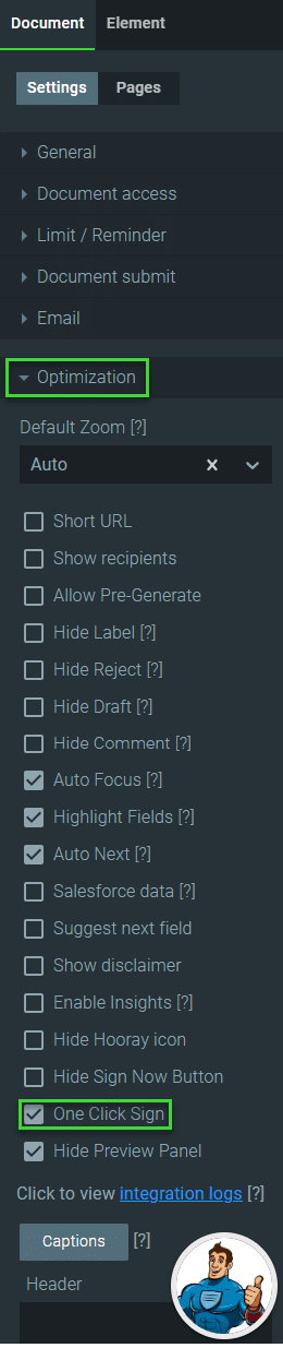 One Click Sign checkbox