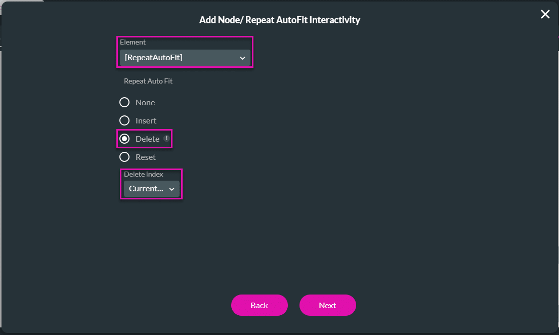 Add Node/Repeat AutoFit Interactivity screen