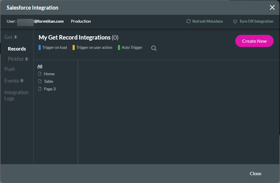 Salesforce Integration screen