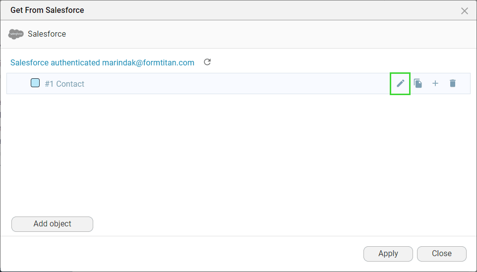 Get From Salesforce screen