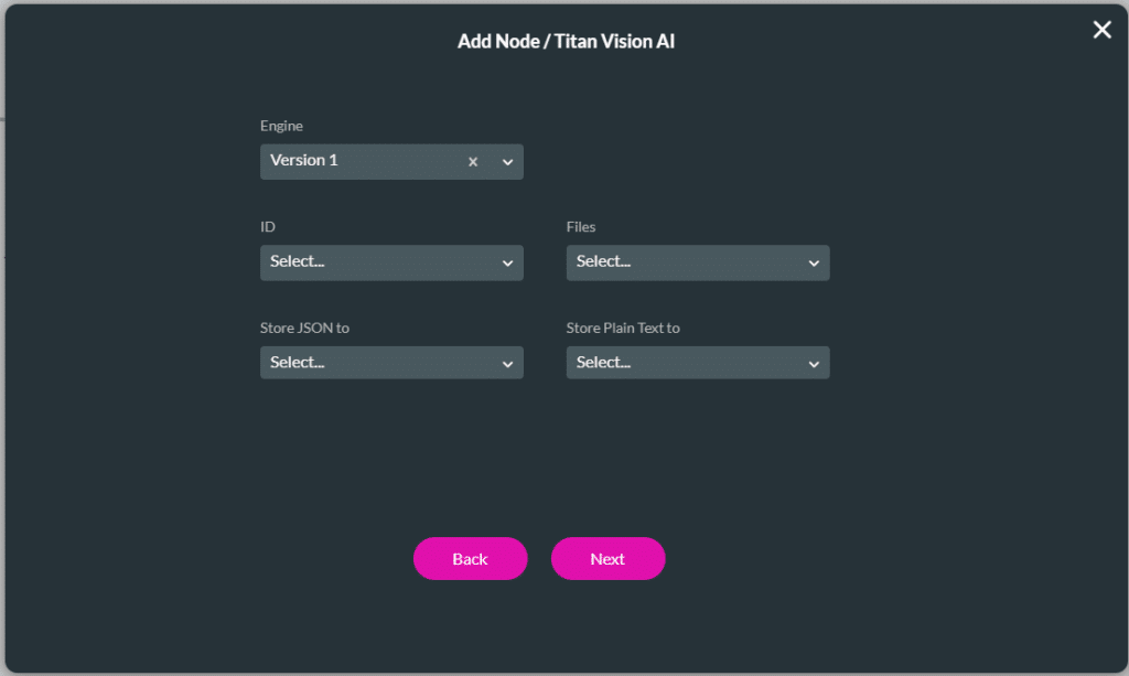 Add Node/Titan Vision AI screen