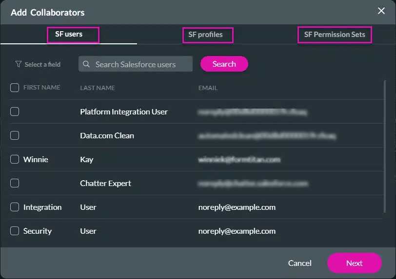 Add Collaborators screen