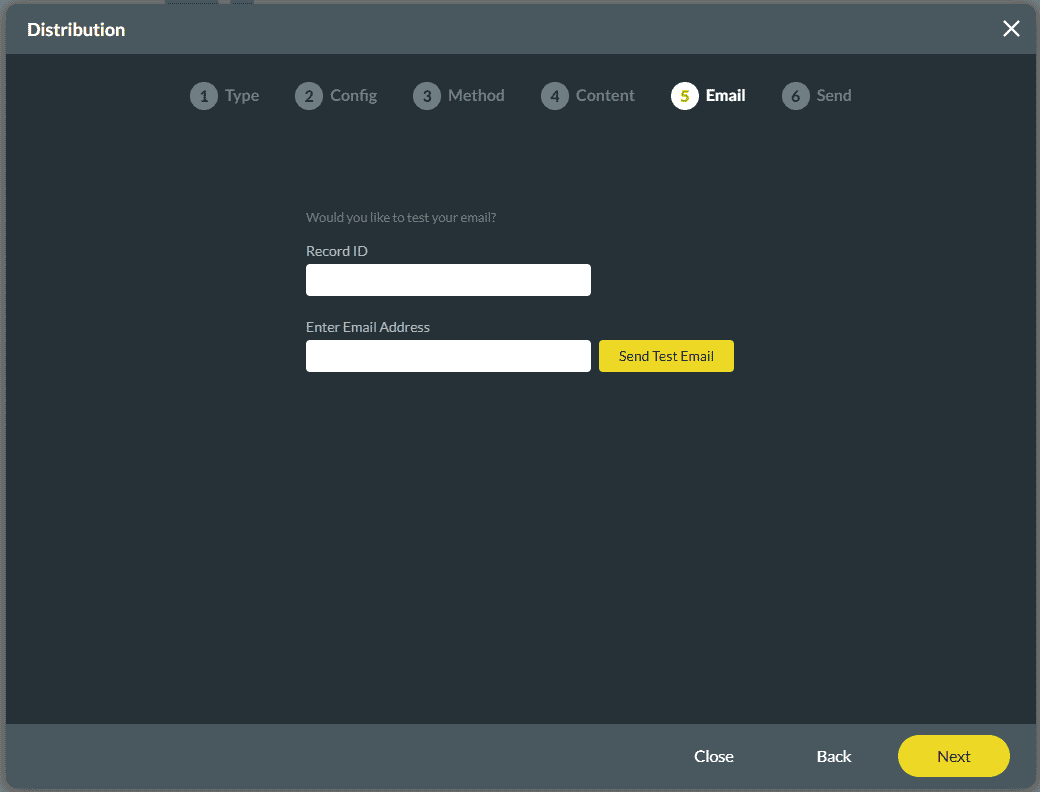 Send a test email button screen