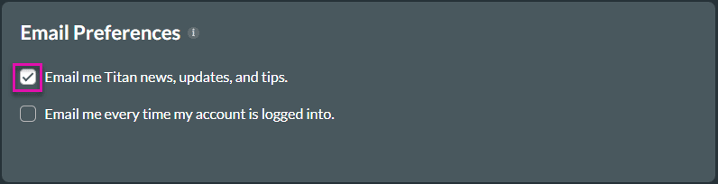 Email Preferences screen