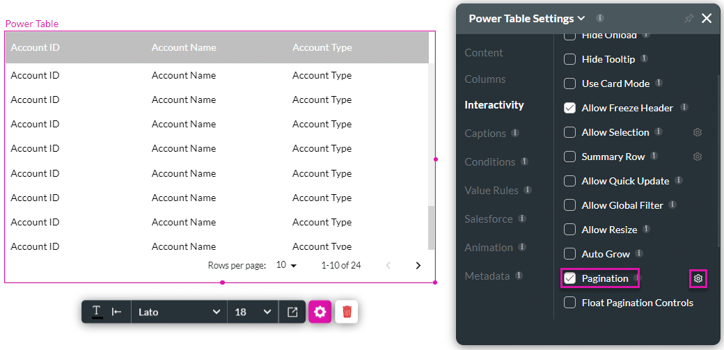 Pagination checkbox enabled
