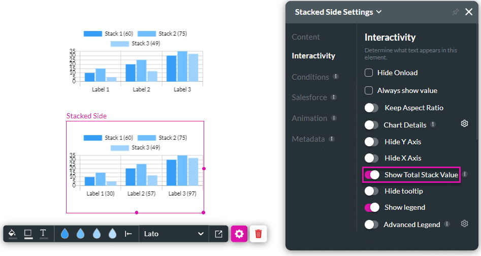 Show Total Stack Value toggle switch enabled