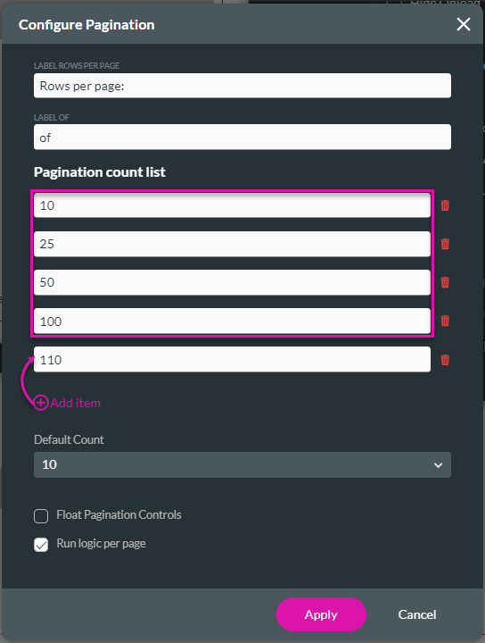 Pagination count list