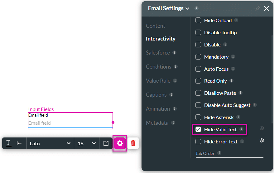 Hide Valid Text option