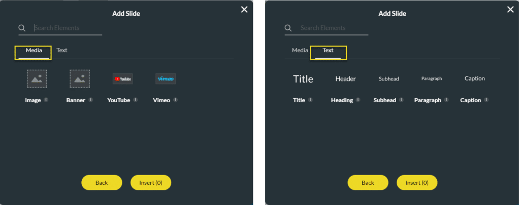 Media or Text information slides