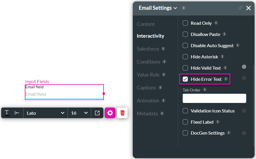 Hide Error Text option