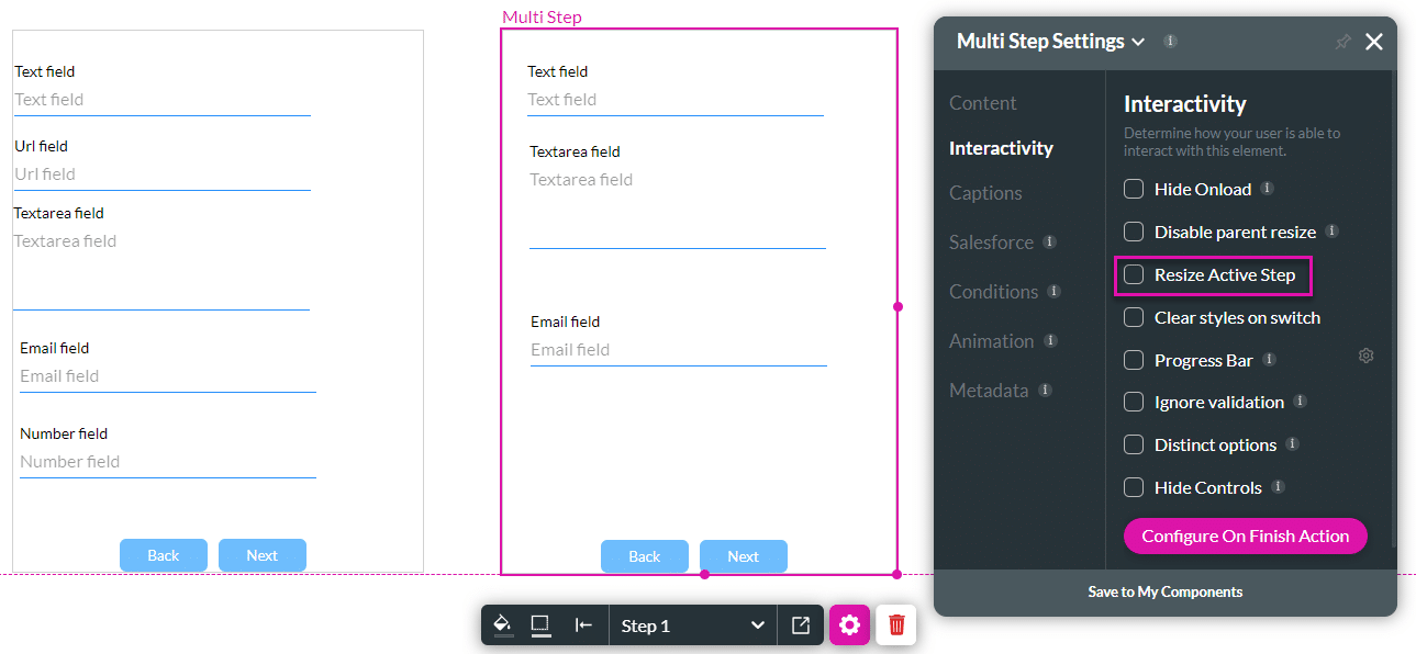 Resize Active Step checkbox off example