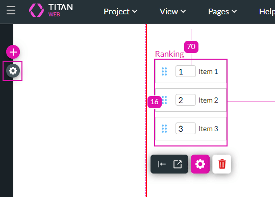 Project settings gear icon screen