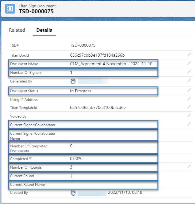 Fields that are updated example