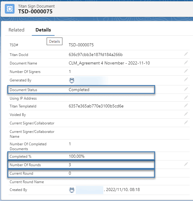 Fields that are updated example