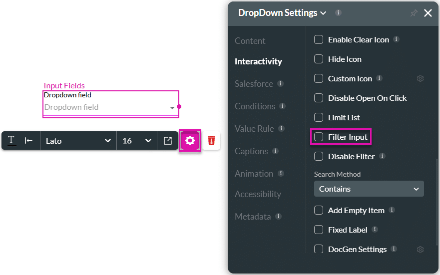 Filter Input checkbox disabled