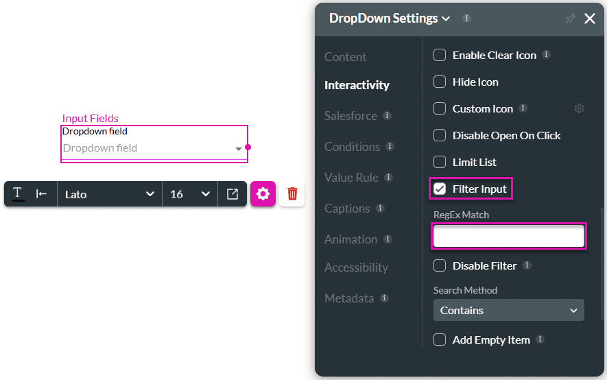 Filter Input checkbox enabled