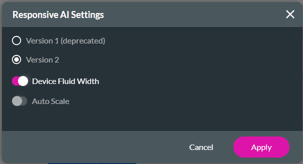 Device Fluid Width toggle switch