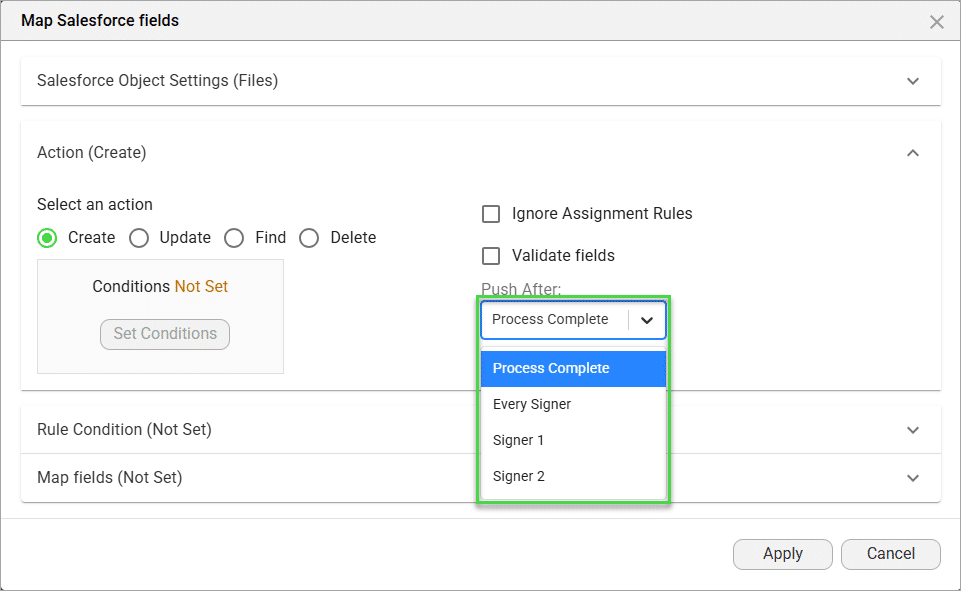 Map Salesforce fields screen