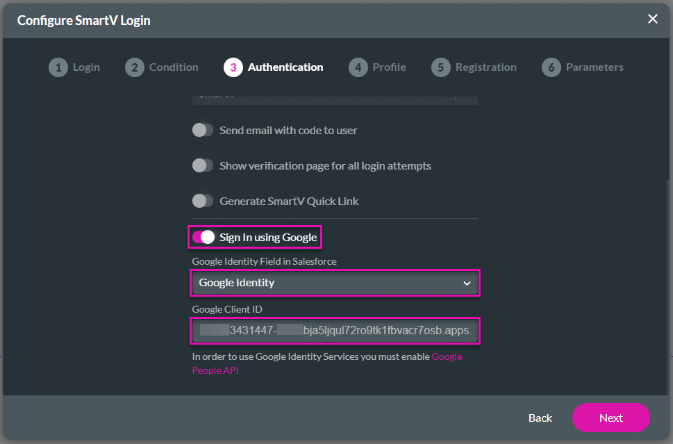 SmartV Authentication screen