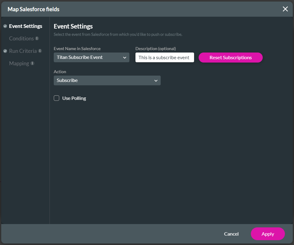 Map Salesforce Fields - Event Settings