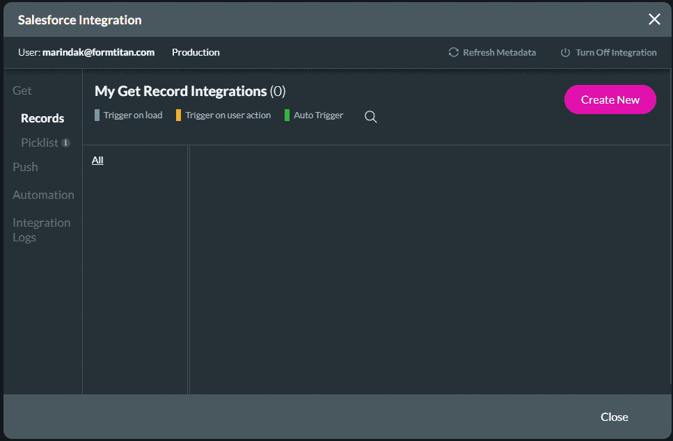 Create New button Salesforce Action