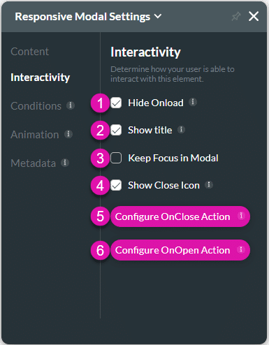 Interactivity settings screen