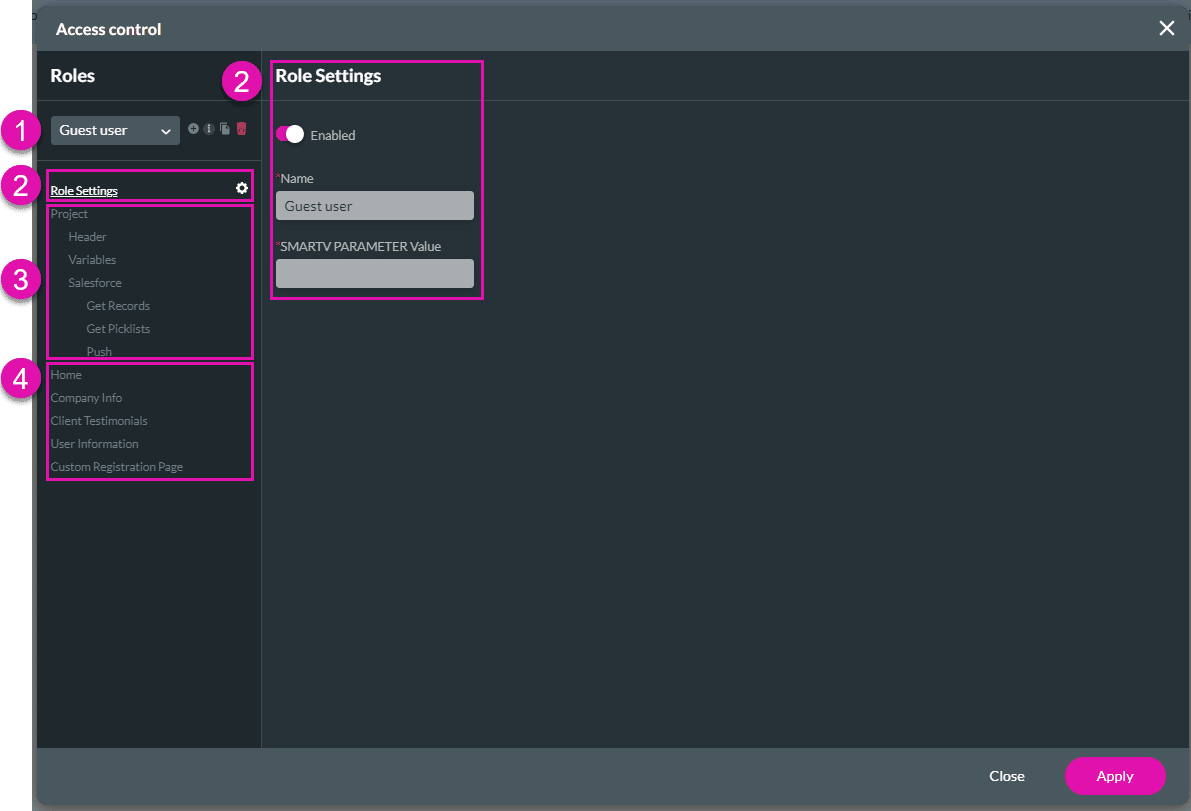 Access Control screen