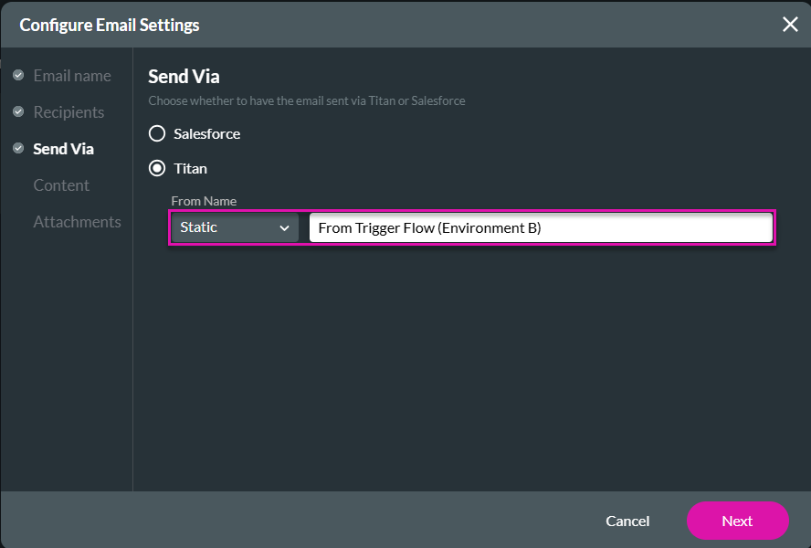 Configure Email Settings screen