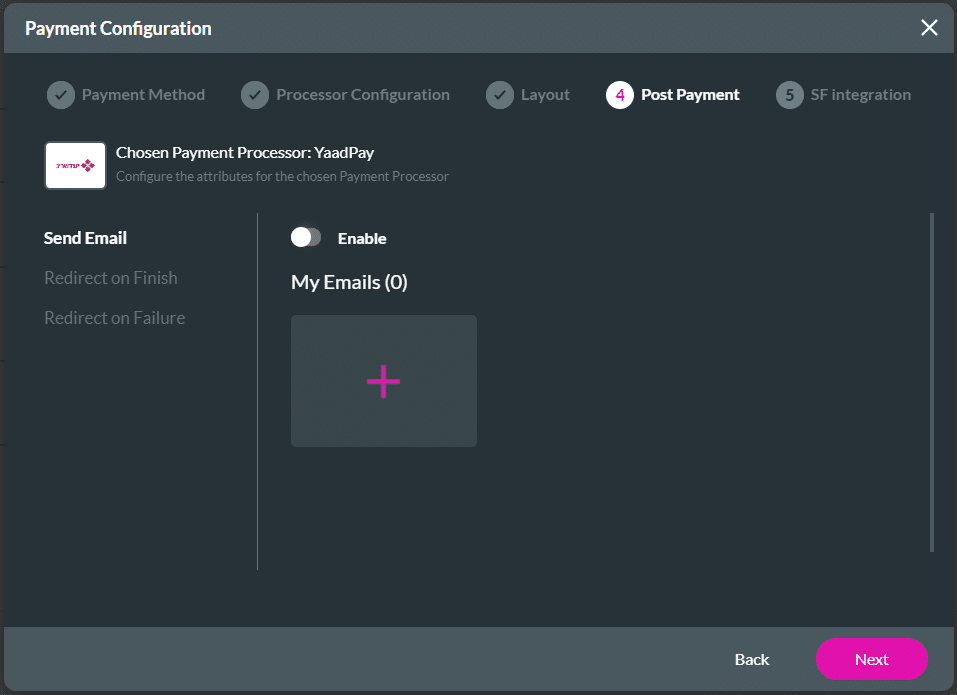 Post Payment screen - Send Email