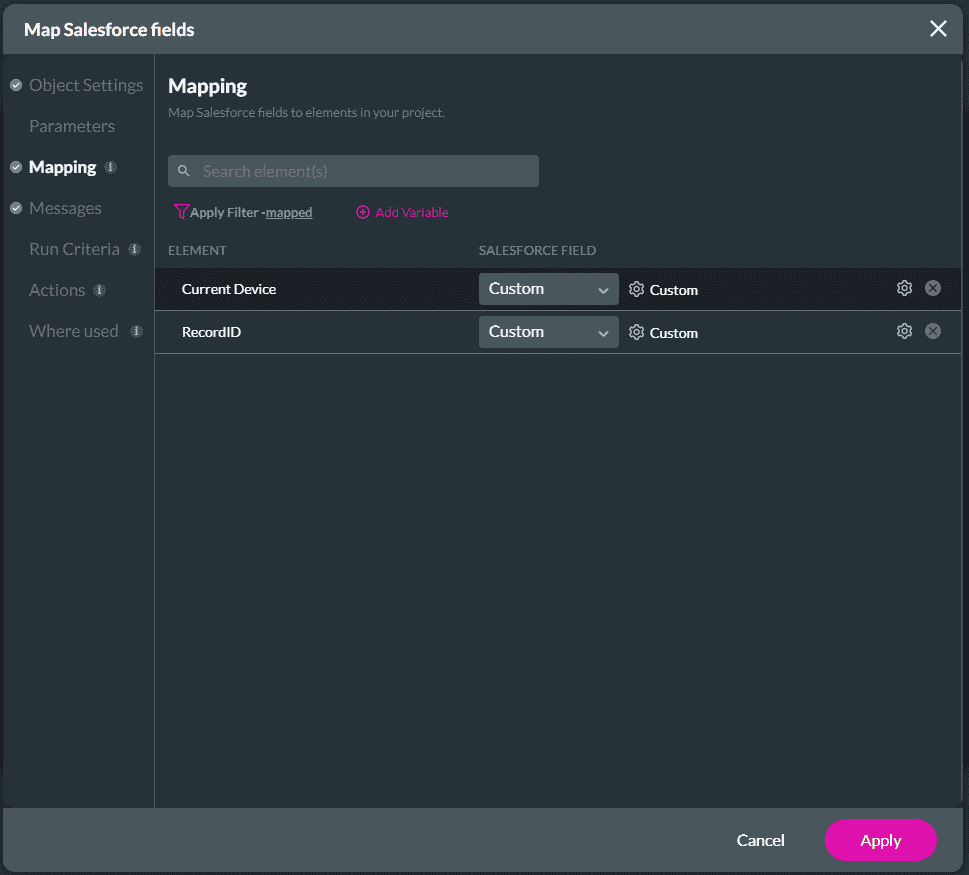 Map Salesforce fields for Salesforce Apex