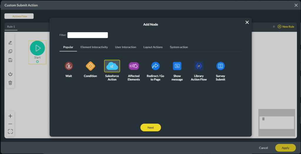 Salesforce Action option