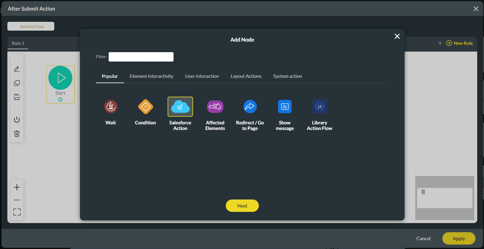 Salesforce Action option