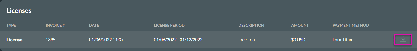 License details screen
