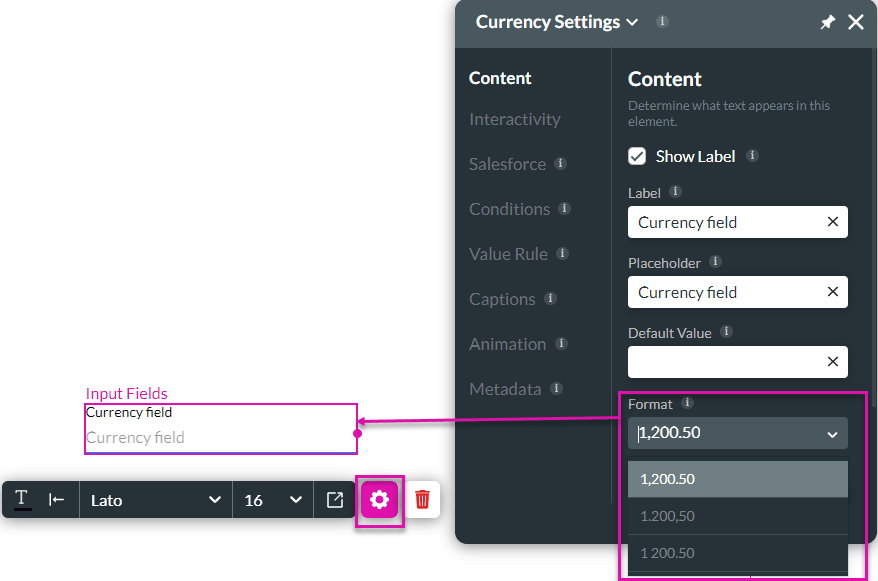 Format option screen