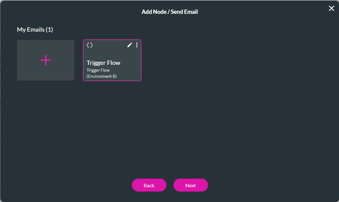 Add Node/Send Email screen