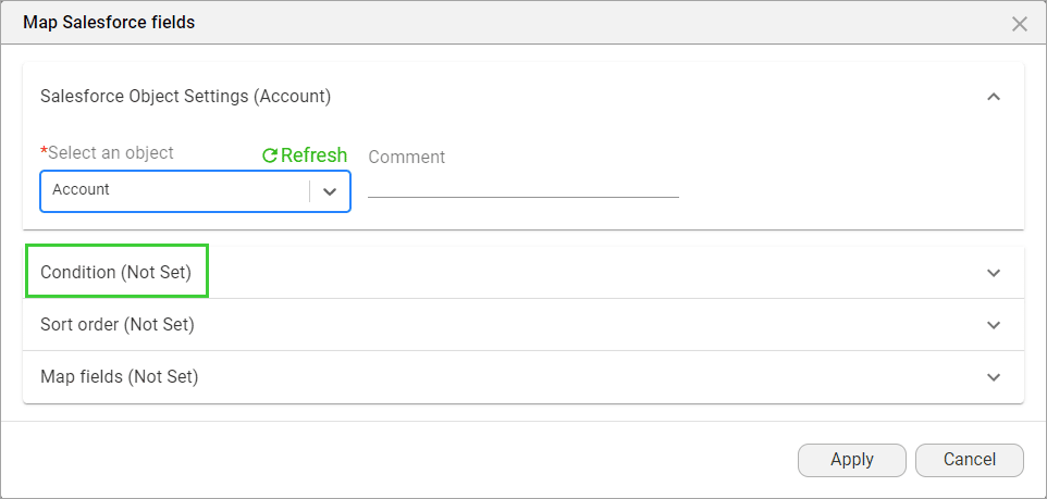 Map Salesforce Fields screen - Set Condition