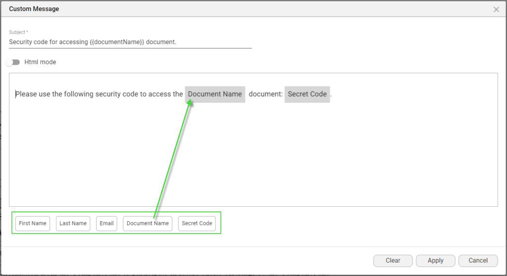 Custom Message screen