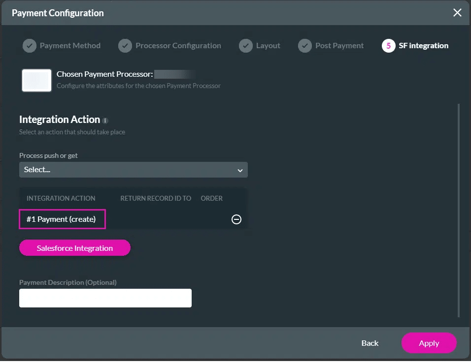 Payment Configuration screen