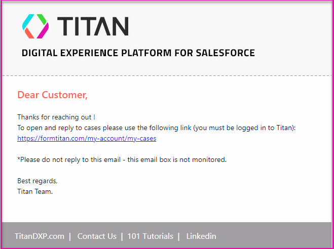 Confirmation email example screen