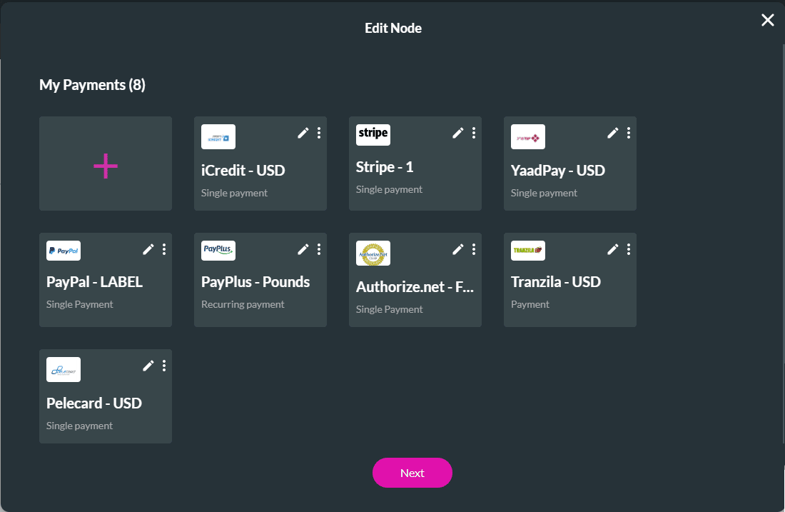 Payment method added to My Payments list