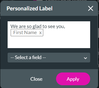 Personalized Label popup