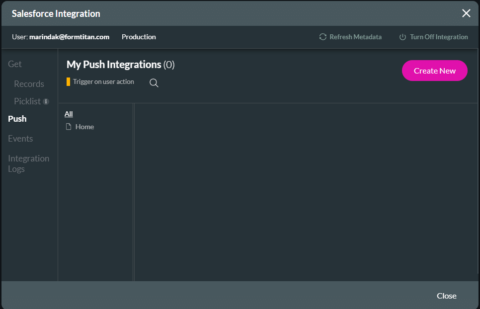 Salesforce Integration screen