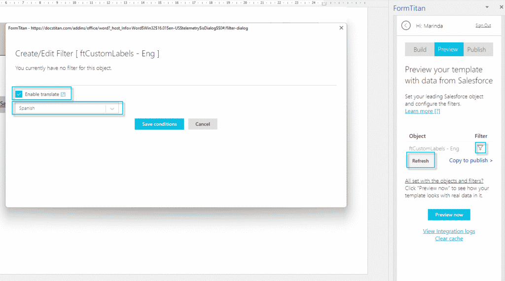 word add-in custom labels