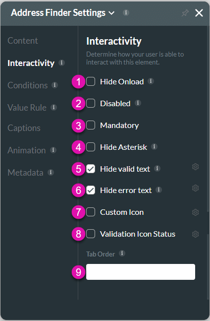 Interactivity settings screen