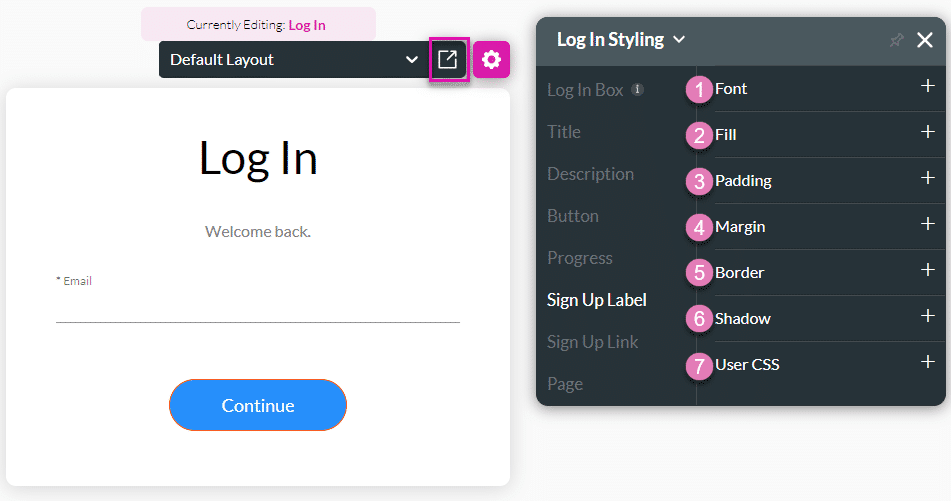 Sign Up Label option