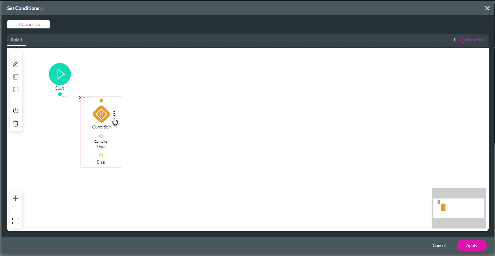 Kebab icon to configure conditions.